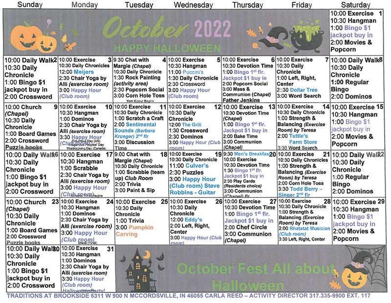October 2022 Activity Calendar